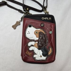Chala Dog Faux Leather Wallet Cell Phone Crossbody Bag (Burgundy)